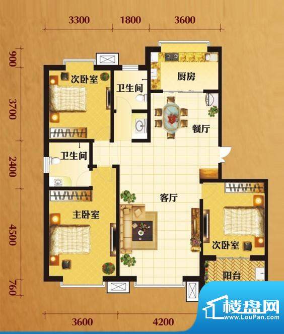 倾城居户型图a 3室2厅2卫1厨面积:124.00平米