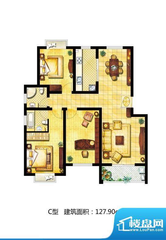 中天·南湖颐心园户型图c 3室2面积:127.90平米