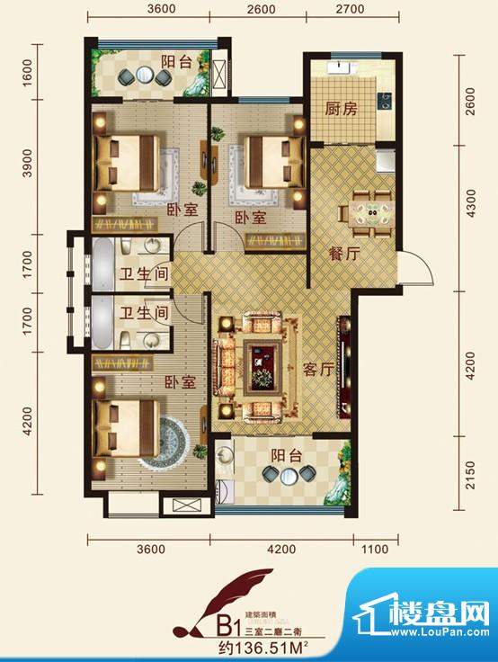 泰豪名城户型图b1 3室2厅2卫1厨面积:136.51平米