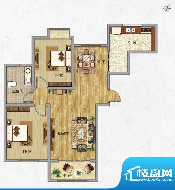 海普·凤凰城户型图l3 2室2厅1面积:88.00平米