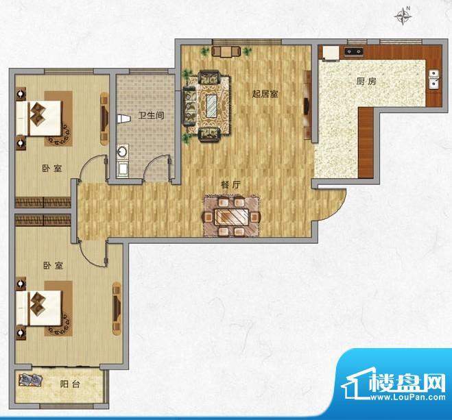 海普·凤凰城户型图j3 2室2厅1面积:88.00平米
