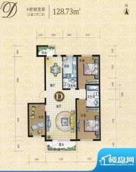 凯森蒙华府D户型舒朗面积:128.78m平米