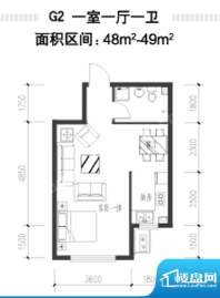 海韵星城G2户型一室面积:48.00m平米