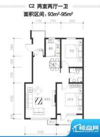 海韵星城C2户型两室面积:93.00m平米