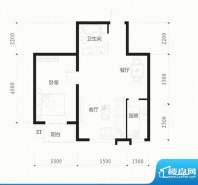 学府雅缘F-3户型一室面积:54.62m平米