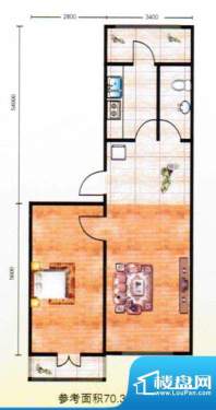 绿野山庄户型图70面积:70.34m平米
