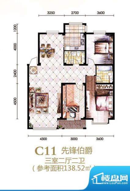 宏运新城C11户型 3室面积:138.52m平米