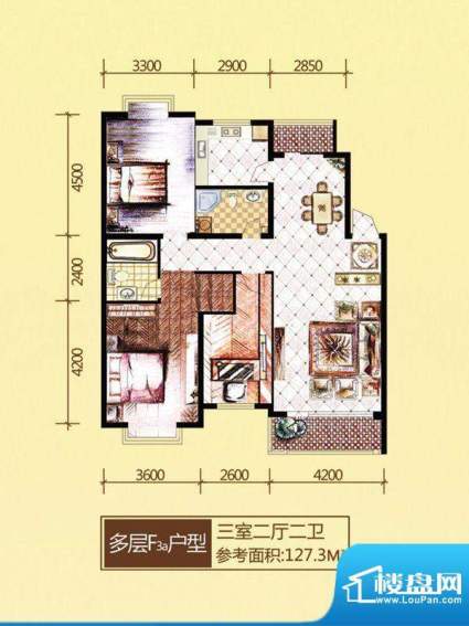 宏运中央公园多层F3面积:127.30m平米