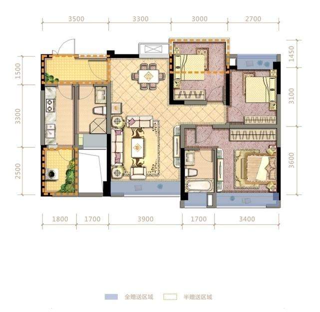 成都通用时代国际社区3室2厅2卫户型图