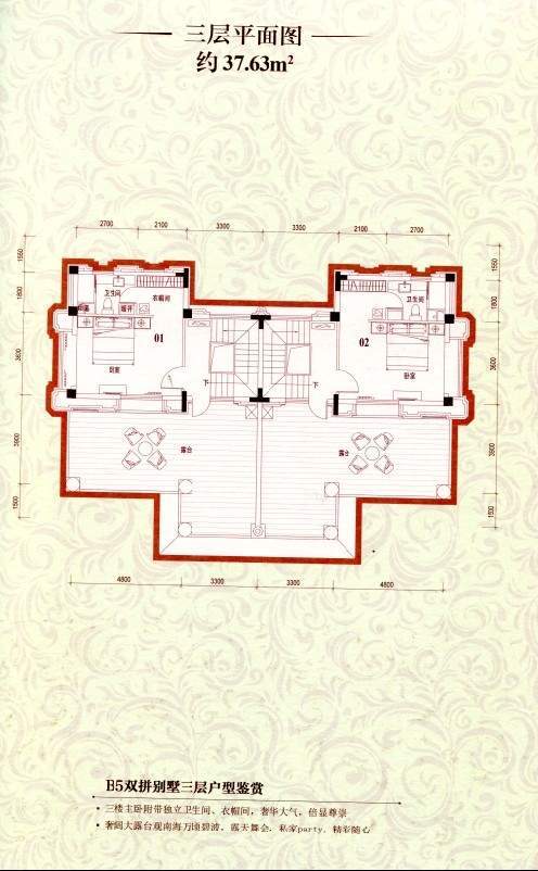 B5双拼别墅三层平面图