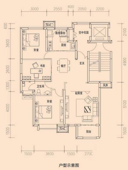 一期洋房标准层B户型图