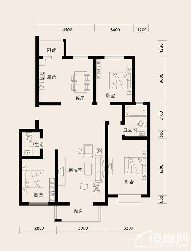 高层标准层B1户型