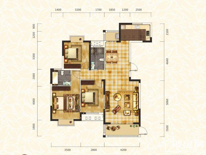 长沙丽发新城3室2厅2卫户型图