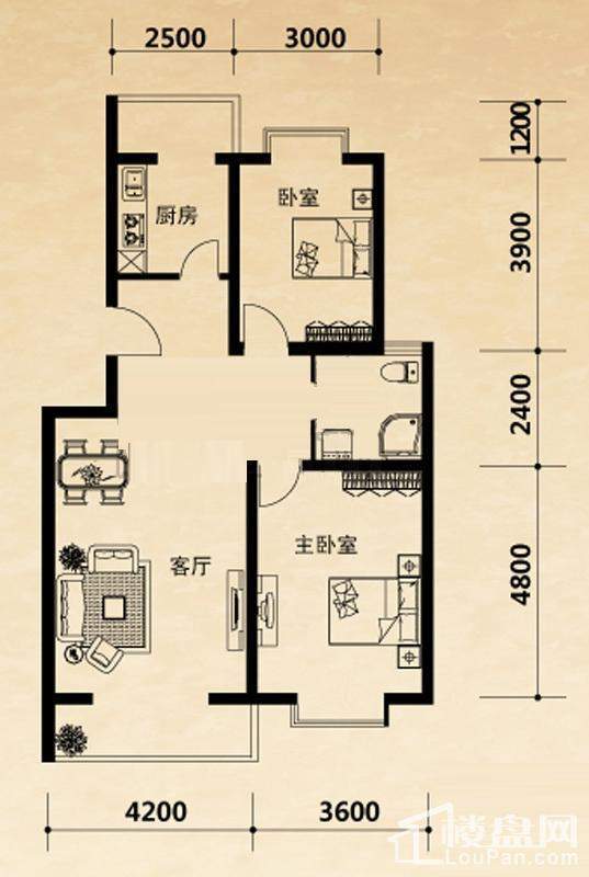 9号楼1-5门标准层B户型图