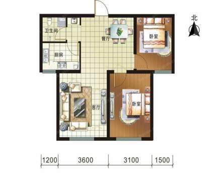 2室2厅1卫  72.59㎡