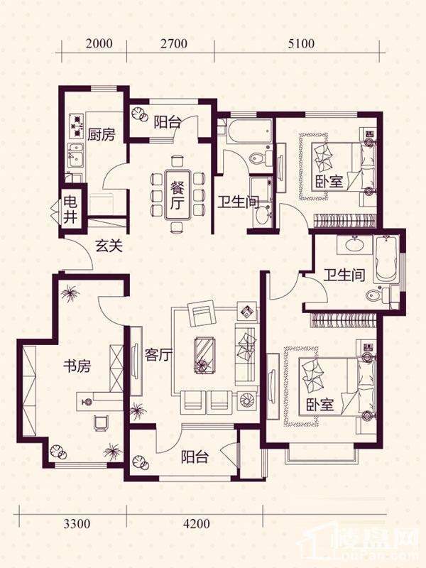 五层洋房B户型户型图