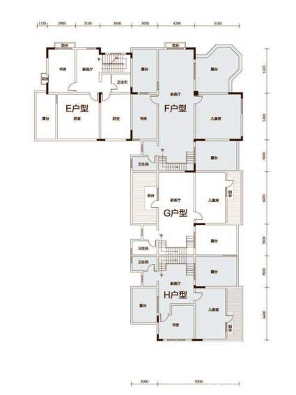 一期联排别墅EFGH户型三层平面图