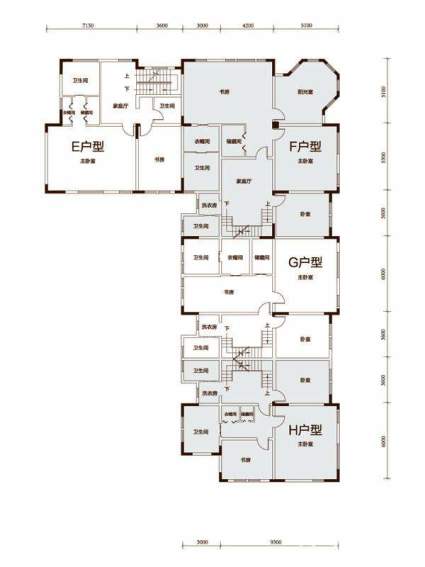 一期联排别墅EFGH户型二层平面图