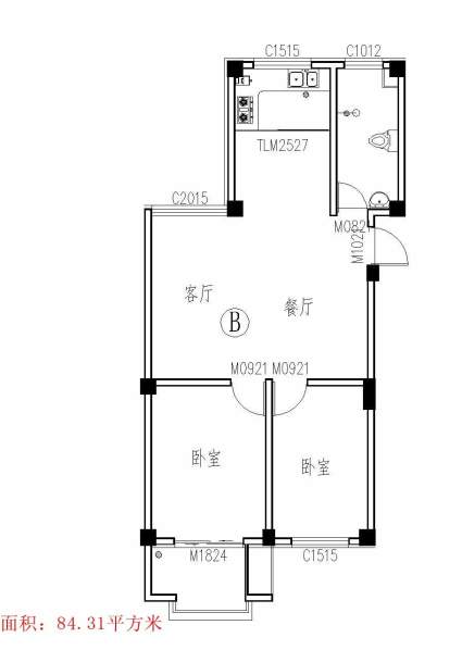 2室1厅1卫  84.31㎡