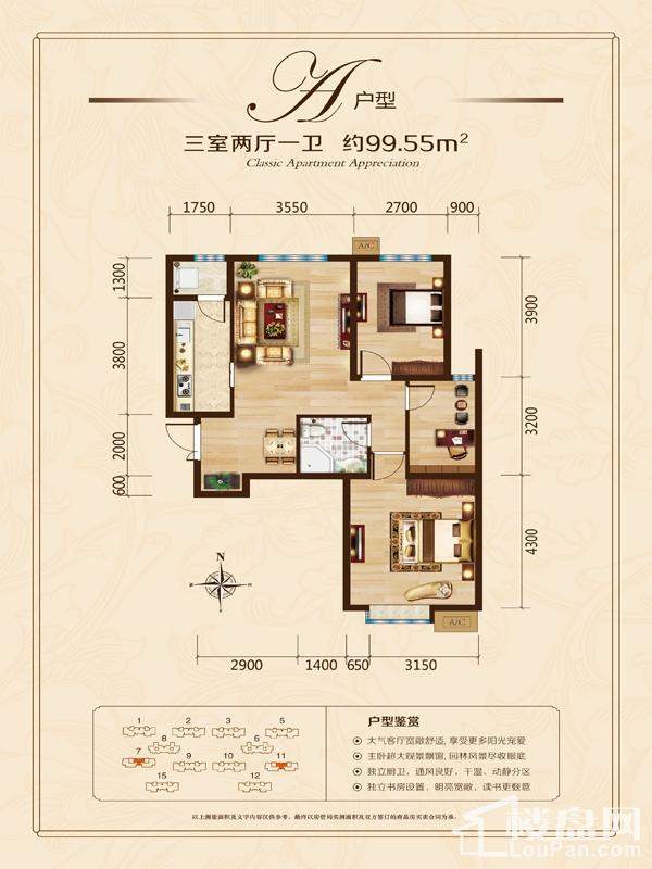 包头富力城85.29-174.4 2梯2户/2梯3户/2梯4户户型图-包头楼盘网