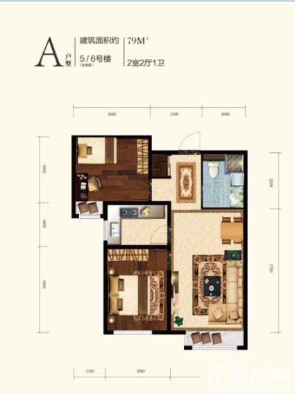 高层5、6号楼标准层A户型