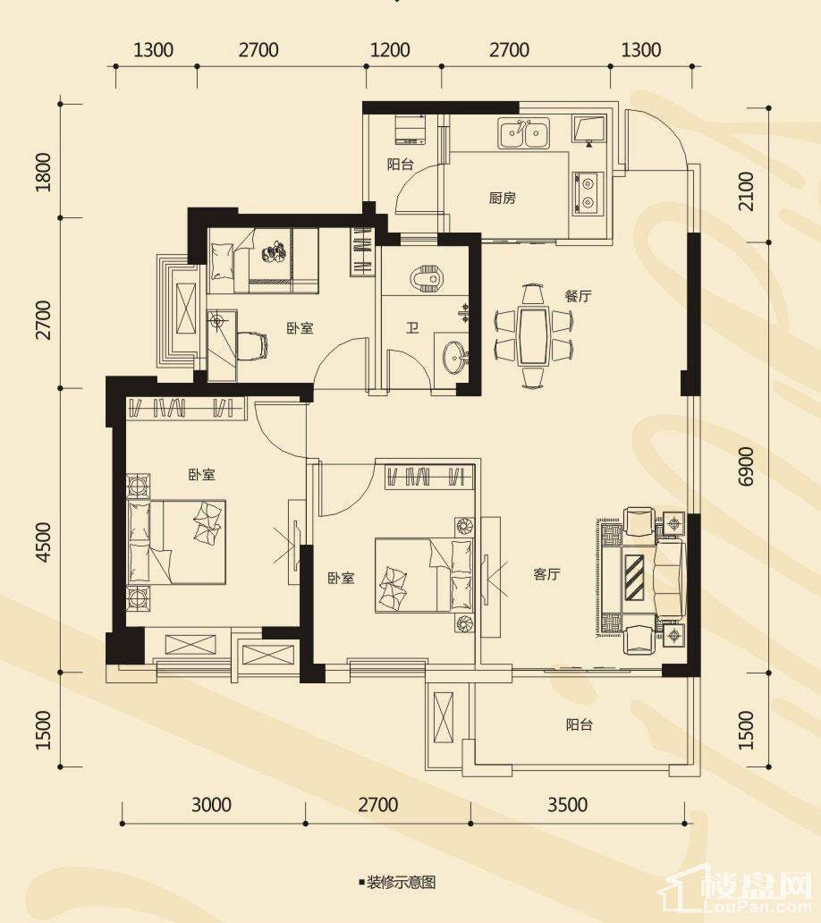 南宁时代茗城4室2厅2卫户型图-南宁楼盘网