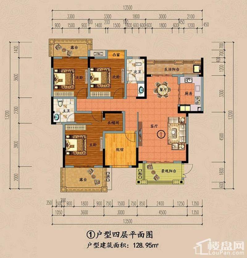 ①户型四层平面图