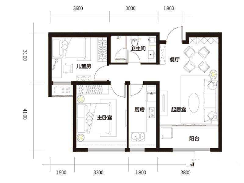 1号楼标准层G户型