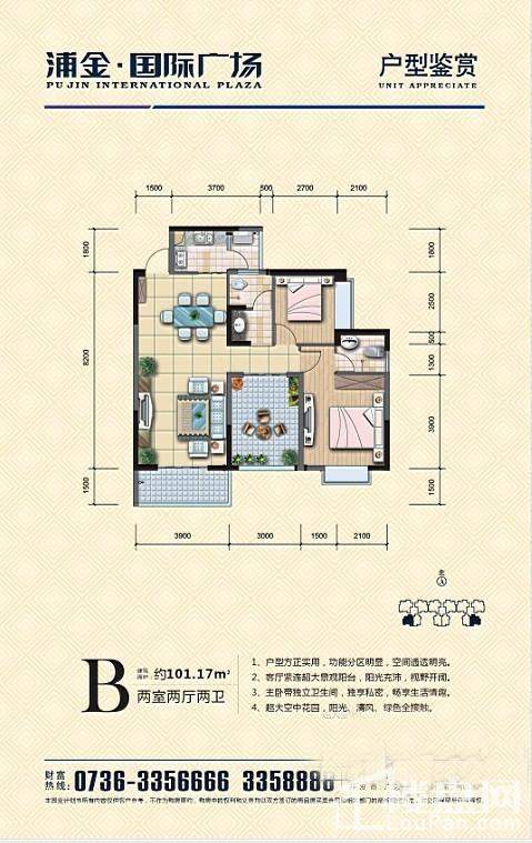 浦金国际广场B户型户型图