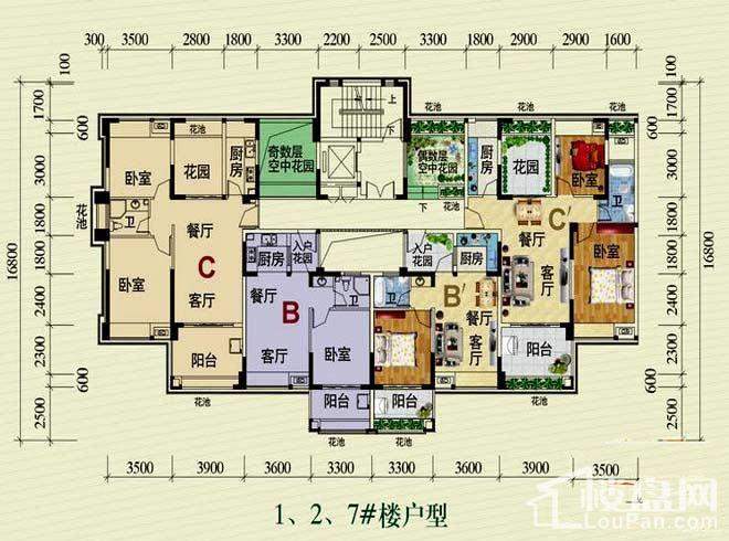 珠江花园1-2-7楼户型图