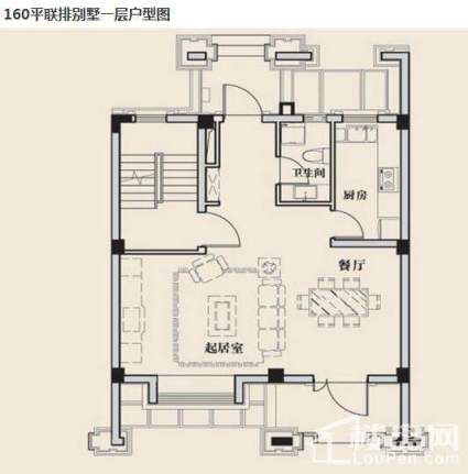 160平联排别墅一层户型图