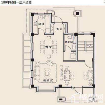  180平联排一层户型图