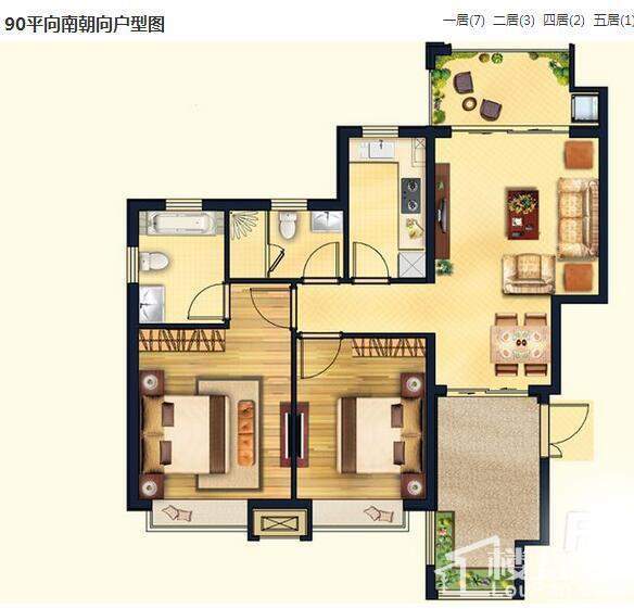 90平向南朝向户型图