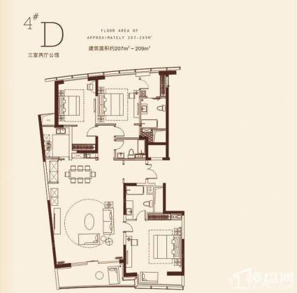 北辰定江洋4栋D户型