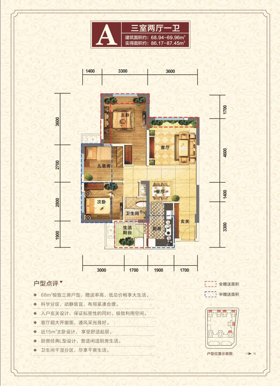 眉山景观33号3室2厅1卫户型图-眉山楼盘网