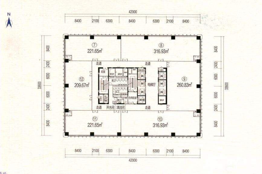 柏宁地王广场  B座5-22层平面图