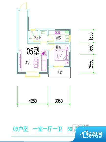 1室1厅卫  58.88㎡