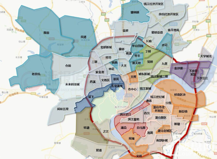 杭州主城区域划分图图片