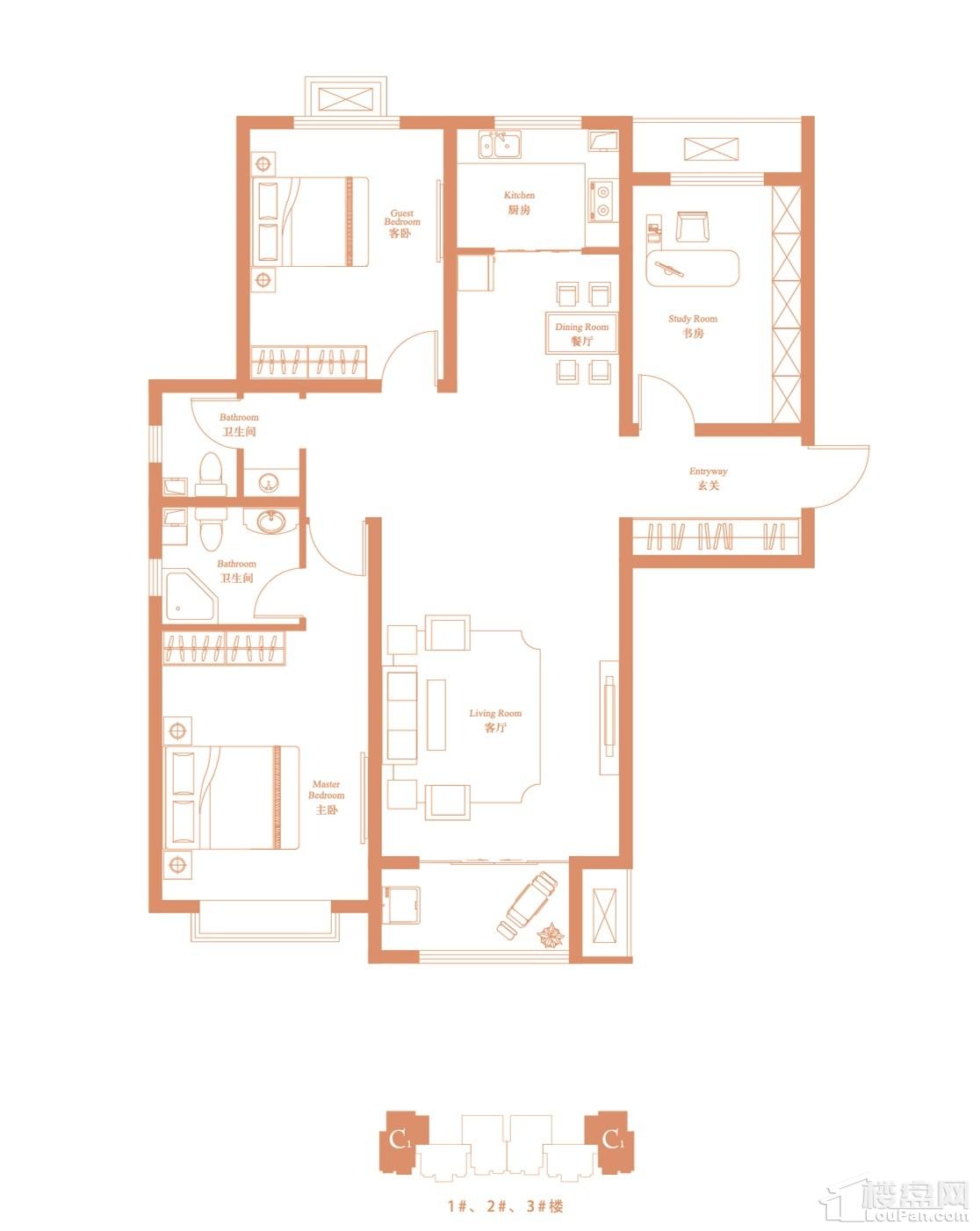 衡水中景·左岸香颂3居室户型_图片大全-衡水楼盘网