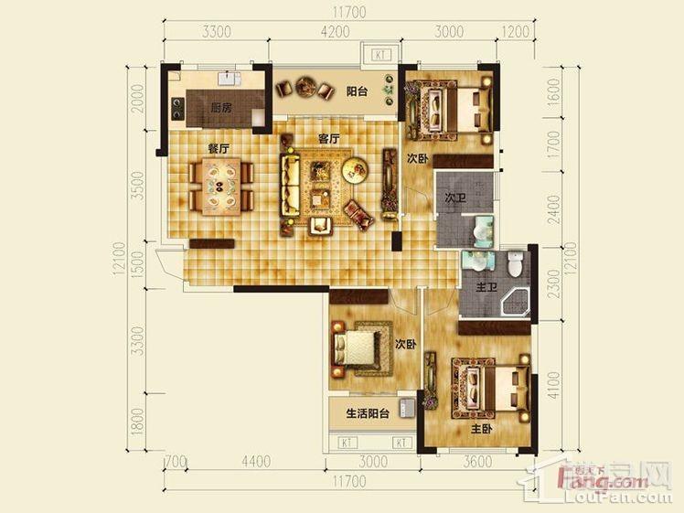 长沙丽发新城4室3厅2卫户型图