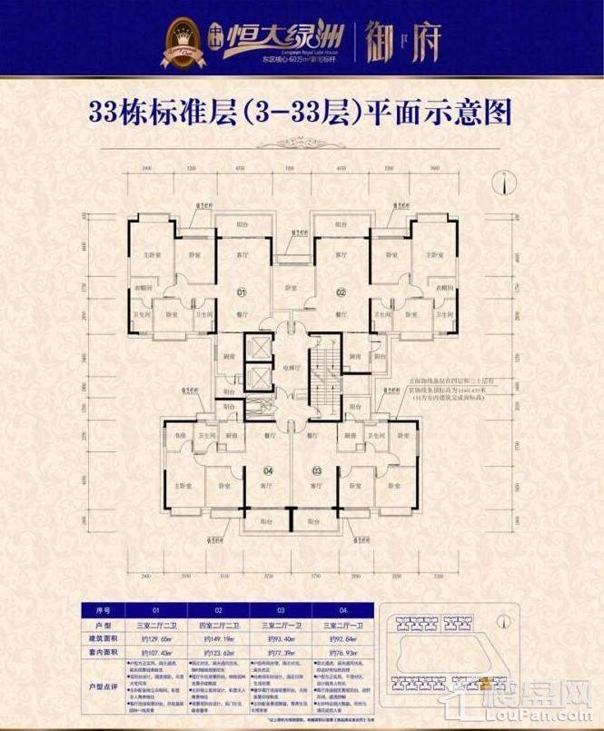 恒大绿洲户型图 33栋平面图