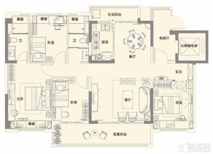 碧桂园黄金时代 阅川户型150㎡