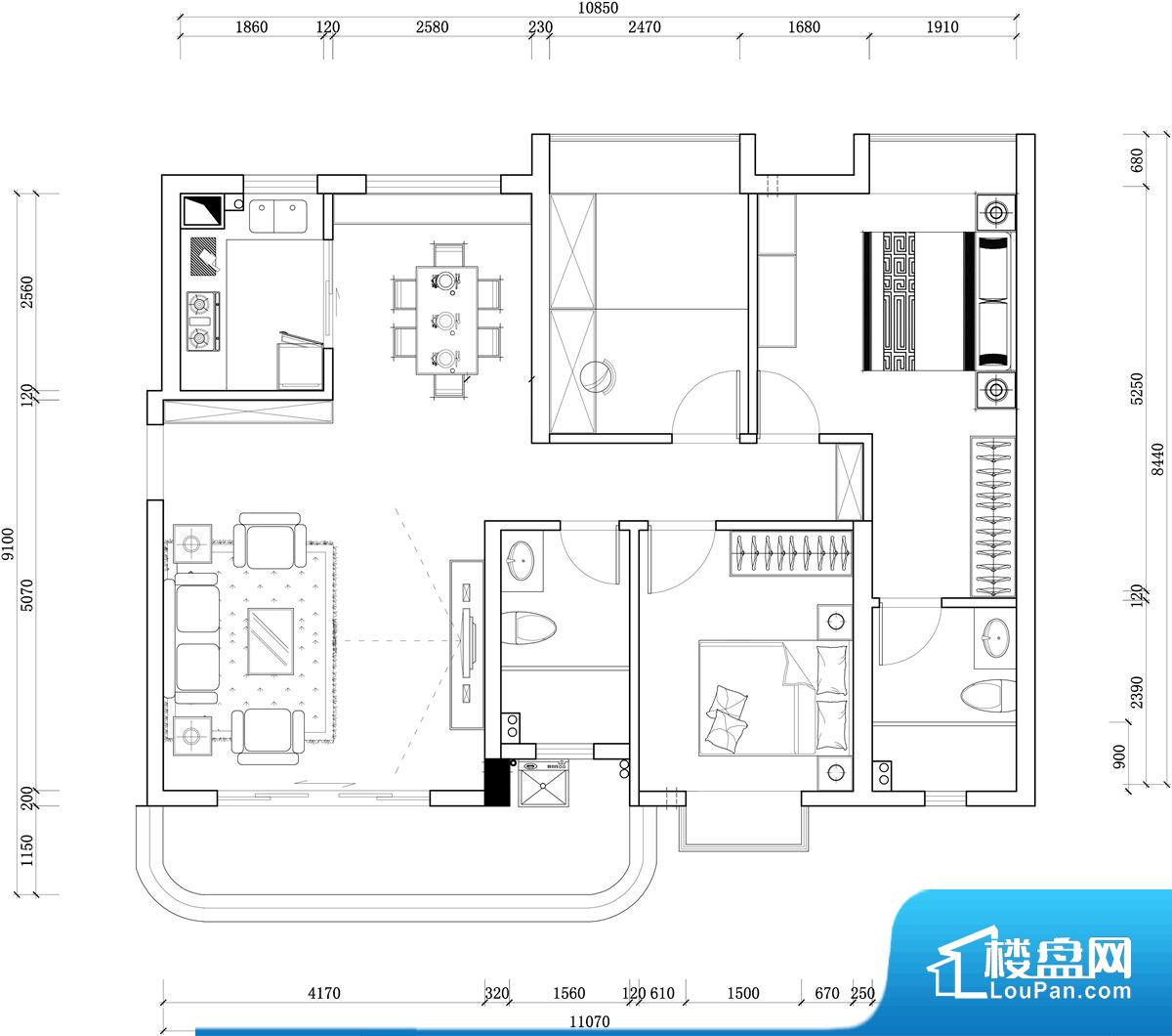 桂丹颐景园117平米三居室现代简约风格装修实景图